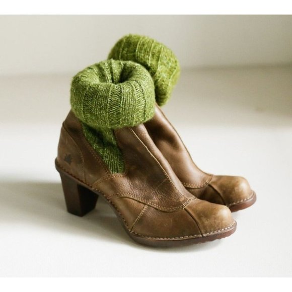 El Naturalista Shoes - EL Naturalista Brown Leather Green Sock Heeled Boots 7